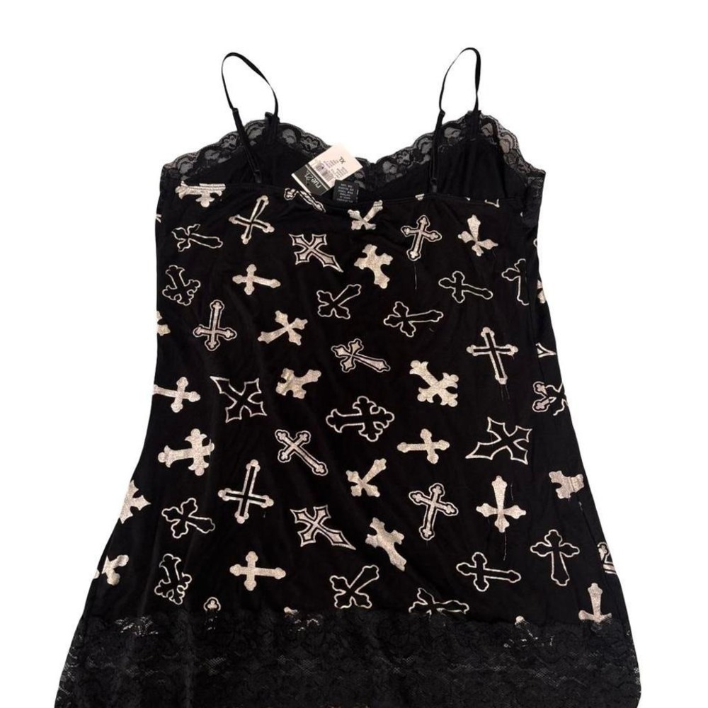 DEADSTOCK Y2K MALL GOTH GRUNGE RUE21 CROSS LACE BLACK TANK XL NWT - Picture 4 of 6